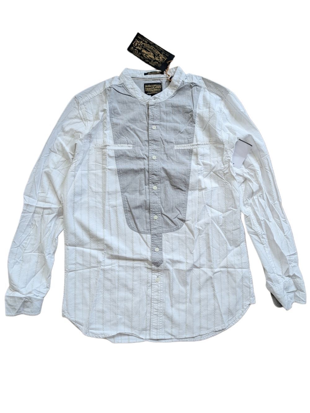 Third & Army Mens White Gray Deadstock Button Down Striped Shirt NWT Size Medium - Picture 1 of 8